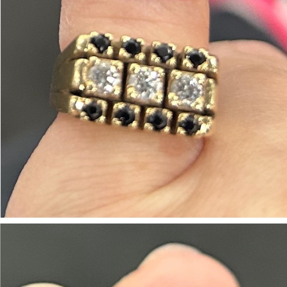 Vintage design ring , 9c, lab-grown diamonds with black sapphires - Picture 2 of 4